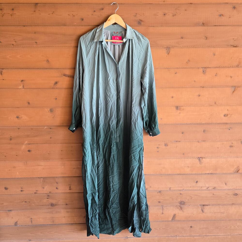 For Restless Sleepers Dress Ombre Gradiant Tye & Dye Maxi XS Silk Green Kaftan - Picture 2 of 8